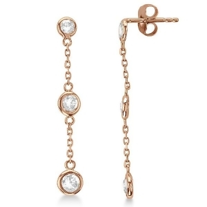 Diamond Drop Earrings Bezel-Set Dangles 14k Rose Gold 0.50ct - All