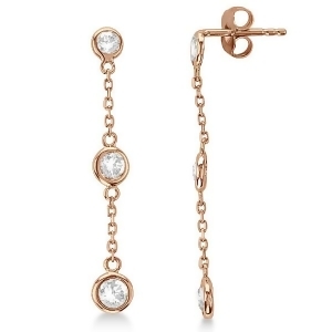 Diamond Drop Earrings Bezel-Set Dangles 14k Rose Gold 1.00ct - All