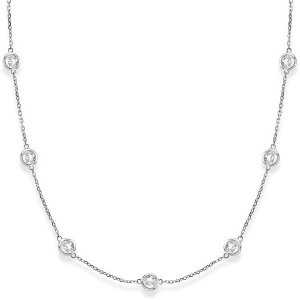 Diamond Station Necklace Bezel-Set in 14k White Gold 5.00ct - All