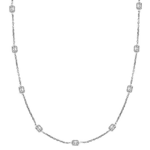 Asscher-cut Fancy Diamond Station Necklace 14k White Gold 4.00ct - All