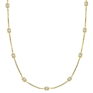 Asscher-cut Fancy Diamond Station Necklace 14k Yellow Gold 4.00ct - All