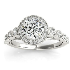 Diamond Halo Swirl Engagement Ring Setting 14K White Gold 0.36ct - All