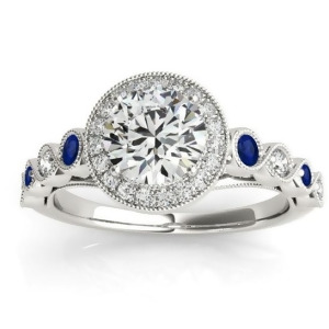 Blue Sapphire and Diamond Halo Engagement Ring 14K White Gold 0.36ct - All
