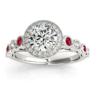 Ruby and Diamond Halo Engagement Ring 14K White Gold 0.36ct - All