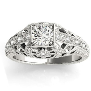 Diamond Antique Style Engagement Ring Setting 14K White Gold 0.12ct - All