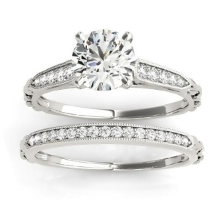 Diamond Accented Textured Bridal Set Setting 14K White Gold 0.21ct - All