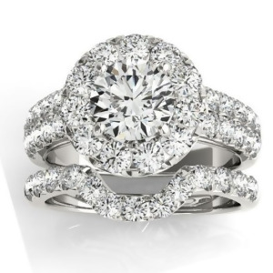 Diamond Accented Halo Bridal Set Setting 14K White Gold 1.31ct - All