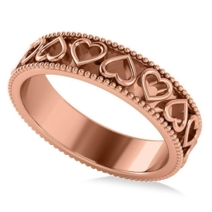 Carved Heart Shaped Wedding Ring Band 14k Rose Gold - All