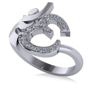 Ohm Sign Diamond Fashion Ring 14k White Gold 0.19ct - All