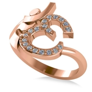 Ohm Sign Diamond Fashion Ring 14k Rose Gold 0.19ct - All