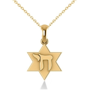 Jewish Star of David and Chai Pendant Necklace 14k Yellow Gold - All