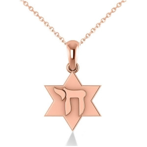 Jewish Star of David and Chai Pendant Necklace 14k Rose Gold - All