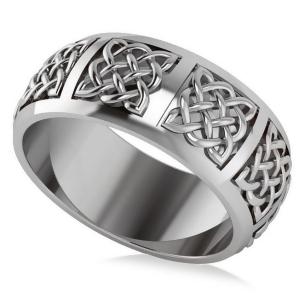 Celtic Wedding Ring Band 14k White Gold - All