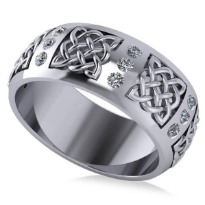 Celtic Diamond Wedding Ring Band 14k White Gold 0.24ct - All
