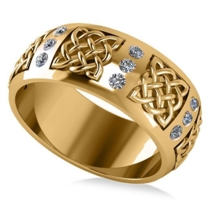 Celtic Diamond Wedding Ring Band 14k Yellow Gold 0.24ct - All