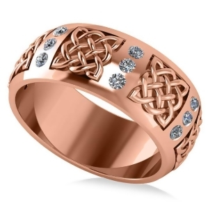 Celtic Diamond Wedding Ring Band 14k Rose Gold 0.24ct - All