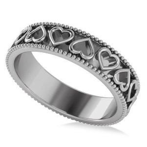 Carved Heart Shaped Wedding Ring Band 14k White Gold - All