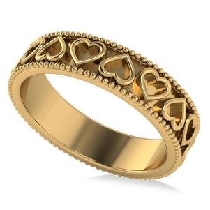 Carved Heart Shaped Wedding Ring Band 14k Yellow Gold - All