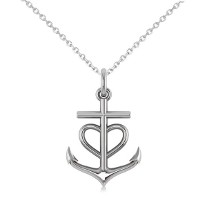 Anchor and Heart Pendant Necklace 14k White Gold - All
