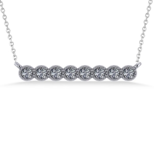 Diamond Bar Bezel Set Pendant Necklace 14k White Gold 0.40ct - All