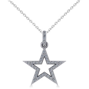Star Shaped Diamond Pendant Necklace 14k White Gold 0.36ct - All