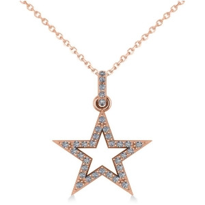 Star Shaped Diamond Pendant Necklace 14k Rose Gold 0.36ct - All