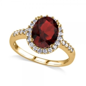 Oval Garnet and Halo Diamond Engagement Ring 14k Yellow Gold 3.22ct - All