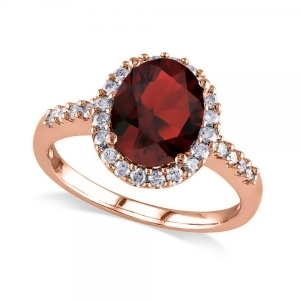 Oval Garnet and Halo Diamond Engagement Ring 14k Rose Gold 3.22ct - All