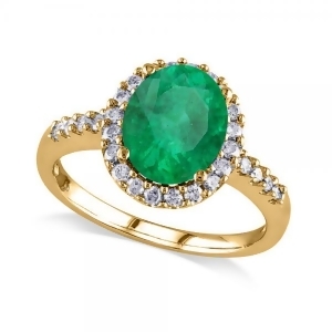 Oval Emerald and Halo Diamond Engagement Ring 14k Yellow Gold 3.02ct - All