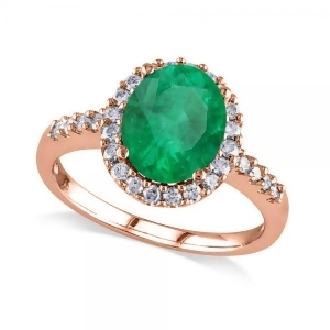 Oval Emerald and Halo Diamond Engagement Ring 14k Rose Gold 3.02ct - All