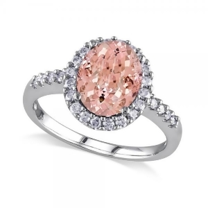 Oval Morganite and Halo Diamond Engagement Ring 14k White Gold 3.57ct - All