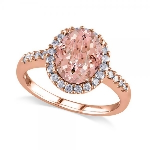 Oval Morganite and Halo Diamond Engagement Ring 14k Rose Gold 3.57ct - All