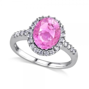Oval Pink Sapphire and Halo Diamond Engagement Ring 14k White Gold 3.57ct - All