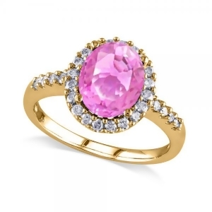 Oval Pink Sapphire and Halo Diamond Engagement Ring 14k Yellow Gold 3.57ct - All