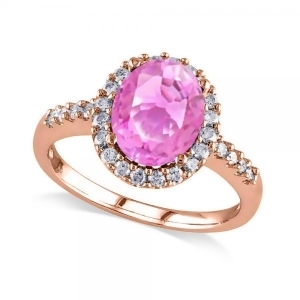 Oval Pink Sapphire and Halo Diamond Engagement Ring 14k Rose Gold 3.57ct - All