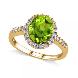 Oval Peridot and Halo Diamond Engagement Ring 14k Yellow Gold 2.67ct - All