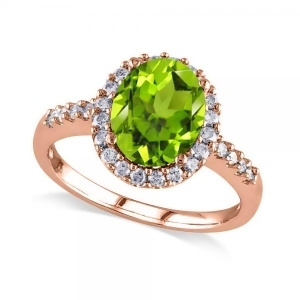 Oval Peridot and Halo Diamond Engagement Ring 14k Rose Gold 2.67ct - All