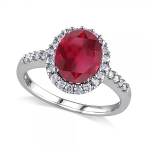 Oval Ruby and Halo Diamond Engagement Ring 14k White Gold 3.57ct - All