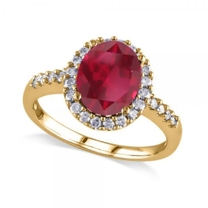 Oval Ruby and Halo Diamond Engagement Ring 14k Yellow Gold 3.57ct - All