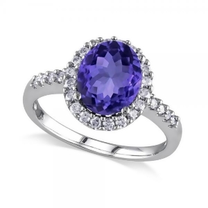 Oval Tanzanite and Halo Diamond Engagement Ring 14k White Gold 3.57ct - All