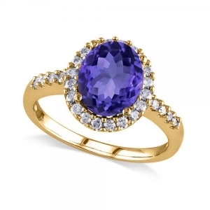 Oval Tanzanite and Halo Diamond Engagement Ring 14k Yellow Gold 3.57ct - All