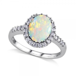 Oval Opal and Halo Diamond Engagement Ring 14k White Gold 2.07ct - All