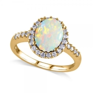 Oval Opal and Halo Diamond Engagement Ring 14k Yellow Gold 2.07ct - All
