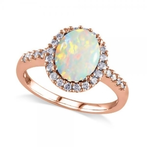 Oval Opal and Halo Diamond Engagement Ring 14k Rose Gold 2.07ct - All