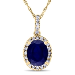 Blue Sapphire and Halo Diamond Pendant Necklace in 14k Yellow Gold 2.90ct - All