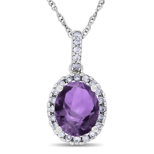 Amethyst and Halo Diamond Pendant Necklace in 14k White Gold 2.00ct - All