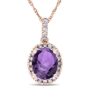 Amethyst and Halo Diamond Pendant Necklace in 14k Rose Gold 2.00ct - All