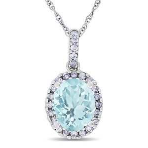 Aquamarine and Halo Diamond Pendant Necklace in 14k White Gold 2.00ct - All