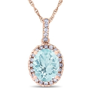 Aquamarine and Halo Diamond Pendant Necklace in 14k Rose Gold 2.00ct - All