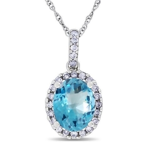 Blue Topaz and Halo Diamond Pendant Necklace in 14k White Gold 2.74ct - All